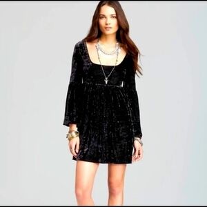 Whimsigoth Square Neck Crushed Velvet Babydoll Dress Long Sleeve Free People XS